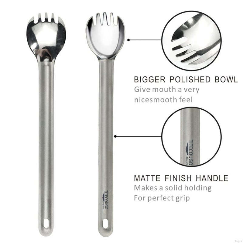 TITECOUGO Titanium Spork, Camping Long Spork Titanium Multitool Lightweight Camp Outdoors Hiking Travel Convenient Picnic Spoon Fork for Men Women Portable Flatware 2 pack - Image 3